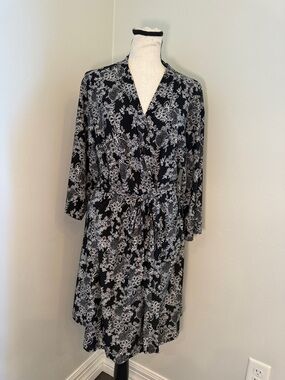 Rene Rofe Sleepwear Robe w/Belt Women’s Small Black Floral Printed Lounge Large